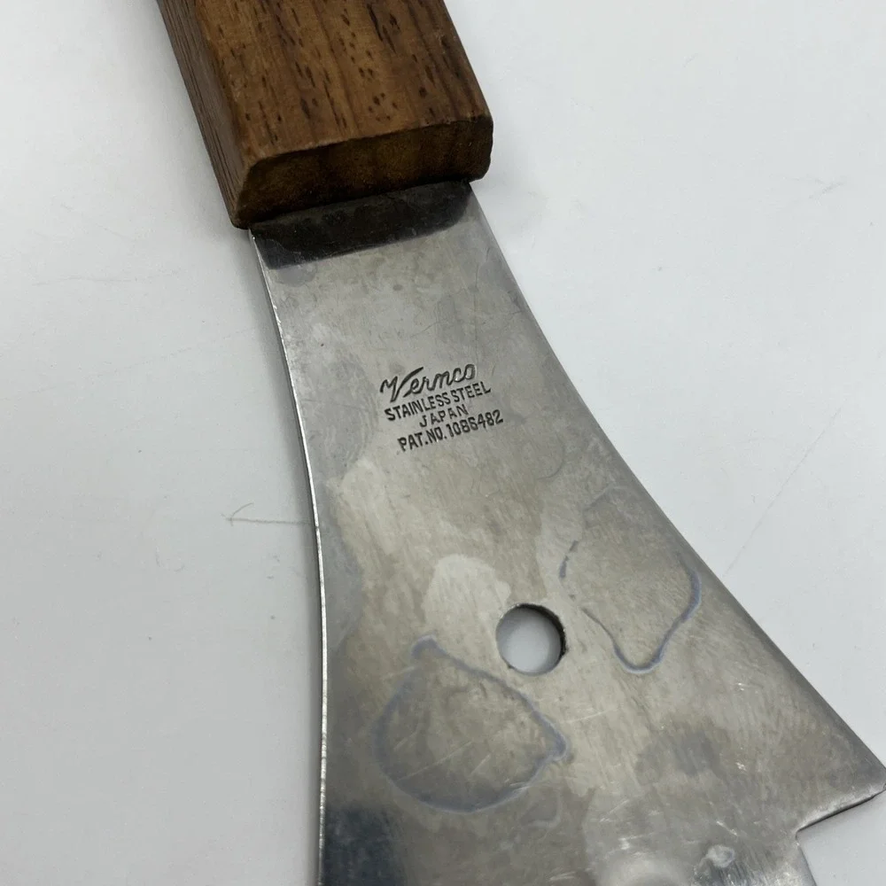 Vintage Vernco Stainless Steel Fork Can Opener Large Rivet Wood Handle